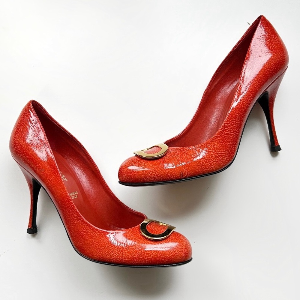 Bally Patent Heels Pumps Gold Logo